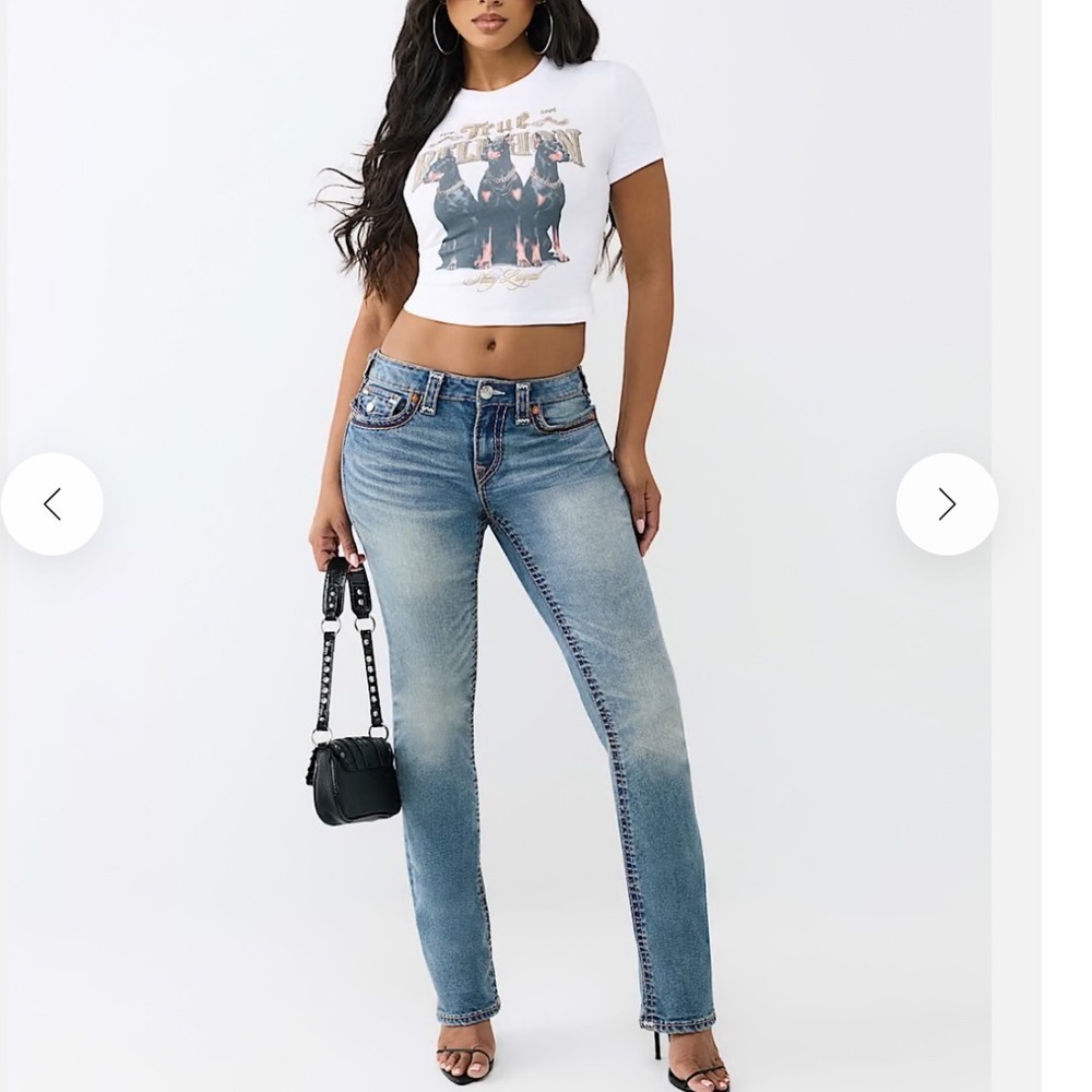 True Religion Billie Mid Rise Straight Leg Jeans Blue Horseshoe Pockets 27x32 - Picture 11 of 11